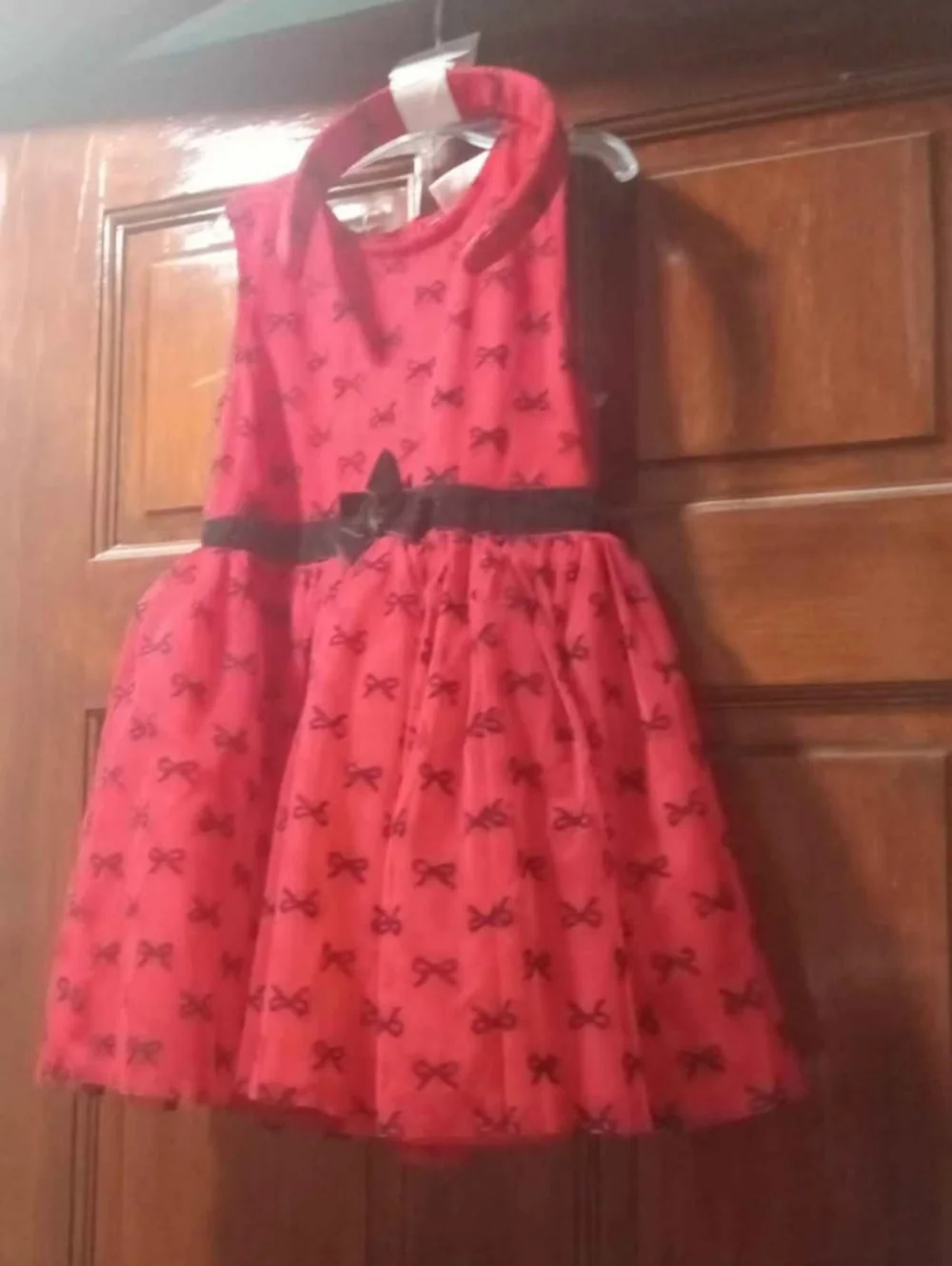 Girls Black Faux-Fur Jacket with Red Bow Skirt and Headband